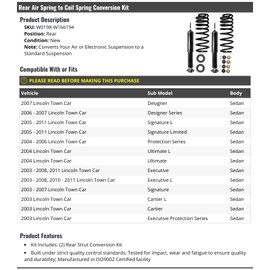 Marketplace Auto Parts Rear Air Spring to Strut and Coil Spring Conversion Kit Set of 2 - Compatible with 2003-2011 Lincoln Town Car Sedan