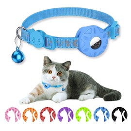 AlxMuNao Airtag GPS Cat Collar Collar Pet Safety Collar Sturdy and Durable and Added Light Reflective Design Anti-Loss Collar Adjustable with Bell Note: This Product Does not Include AirTag. (Blue)
