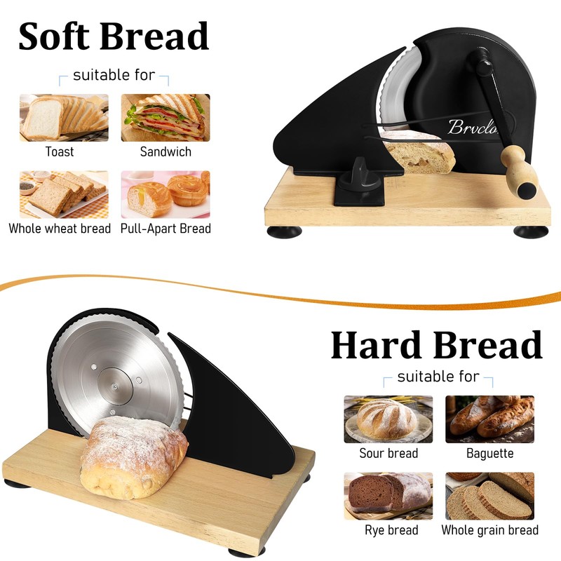 Brvclon Manual Bread Slicer Adjustable Thickness, Hand Crank Bread Slicer
