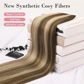 REECHO Invisible Wire Hair Extensions with Transparent Headband Adjustable Size Removable Secure Clips in Straight Secret Hairpiece for Women (24 Inch (Pack of 1), Chocolate Brown with Golden Blonde Highlights)