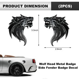 SHMZK 2 PCS 3D Wolf Head Metal Emblem, Car Side Fender Rear Wolf Head Emblem Badge Self Adhesive Stickers, Pair Metal Badge Decal for Car Motorcycles Truck SUV, Black