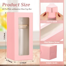 FillTouch 60 Pcs Gift Boxes with Ribbon for Sublimation Glass Exhibition Transparent Tumbler Gift Boxes for 12oz 16oz 20oz Glass Jar Shipping Packaging(Pink)
