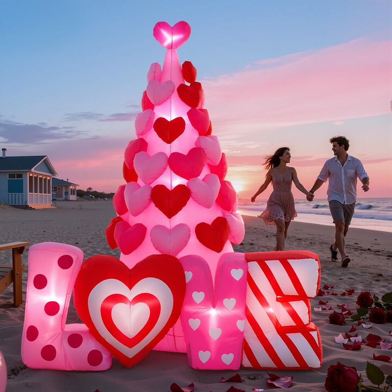 Spinosaurus 8FT Valentine Inflatables Outdoor Decorations,Inflatable Heart Tree with Light