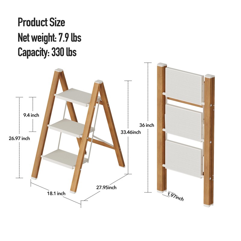 Mayi Plus 3 Step Lightweight Aluminum Folding Ladder, Portable Step