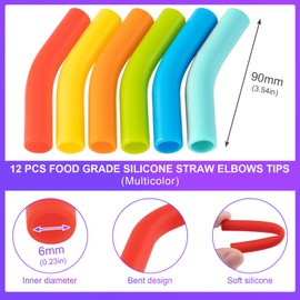 HINZIC 12Pcs Hydraflow Straw Replacement Tip Multi-color Silicone Flex Elbow Food Grade Rubber Straw Covers for 1/4 IN Wide(6mm Outer Diameter) Stainless Steel Metal Straws