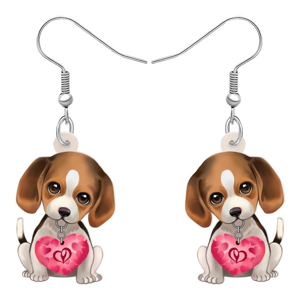 HUAGEO Valentines Day Acrylic Cute Beagle Dog Earrings Love Heart