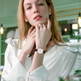 Aroncent Women's Small Leather Watch: Ladies Dress Wrist Watch with Leather Strap Easy to Read Roman Numerals Dial - Analog Quartz Wristwatch for Women - Black