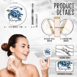 Leinuosen 6 Pcs Inspirational Compact Mirror Round Pocket Mirror Portable Folding Makeup Mirror Funny Turtle Duck Sign Magnifying Mirror for Women Girl Coworker Employee Appreciation Gift, 6 Styles