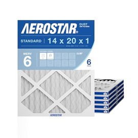 Aerostar 14x20x1 MERV 6 Air Filter, 6 Count, ACTUAL SIZE (13.50 x 19.50 x 0.75), HVAC, Air Conditioning & Furnace Filter for Dust, Lint & Pollen Control (MPR 300 / FPR 3), Made in USA