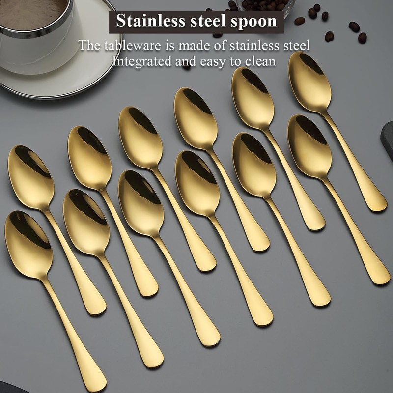 Evanda Gold Dinner Spoons 12 Pieces, Gold Titanium Plating Stainless