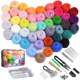 45 Colours Needle Felting Set, Felt Starter Set, Felting Wool Needle Felting Set with Felting Needles and Storage Bag, Felting Wool Set with Felting Wool Tool for Felting Wool Dry Felting DIY Crafts