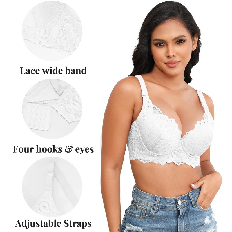 Svmer Push Up Lace Bra for Women Underwire Plus Size