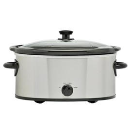 6 Quart Stainless Steel Slow Cooker with Glass Lid, Removable Stoneware, 3 Temperature Settings for Slow Cooking, Stews, Soups & Chili