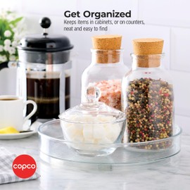 Copco Clear Lazy Susan Organizer, Turntable for Kitchen Cabinet, Pantry Organization and Storage, Fridge, Bathroom Closet, Vanity Countertop Makeup Organizing, Spice Rack