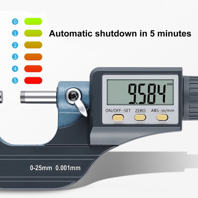 Digital Micrometer 0.00005in/0.001mm Resolution Professional Thickness Measuring Tools 0‑25mm