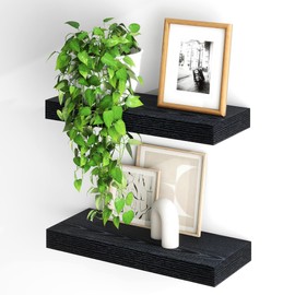 Fun Memories Floating Shelves for Wall, 20Inch Floating Shelves Set of 2, Hanging Shelf with Invisible Brackets, Wood Shelves for Living Room, Bedroom, Kitchen, Black