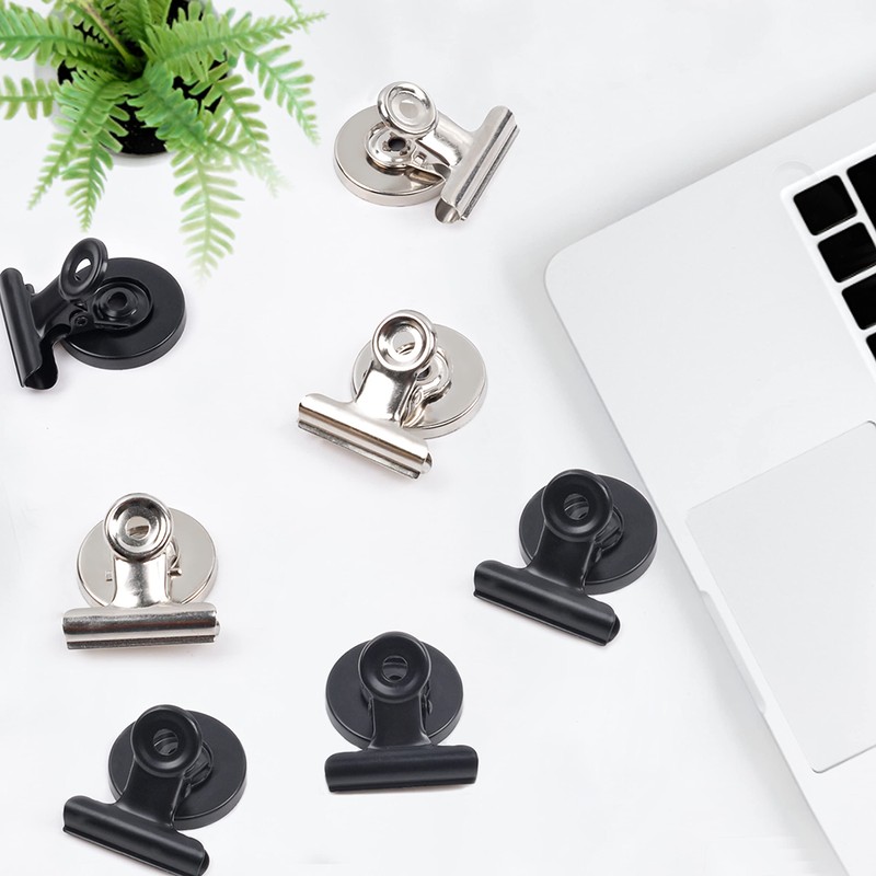 MIN CI 12 Pack Black Magnetic Clips, Strong Fridge Magnets,