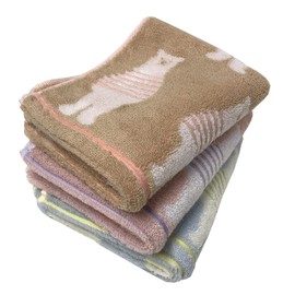 Imabari Towel, Cotton Face Towel, Set of 3, Border Bear Pattern, 13.4 x 31.5 inches (34 x 80 cm), Set of 3 Colors