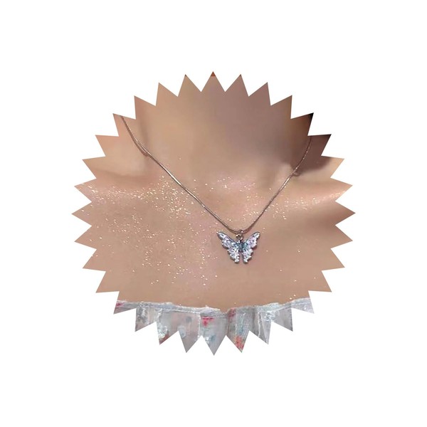 TseenYi Boho Butterfly Pendant Necklace Colourful Butterfly Choker Necklace Silver