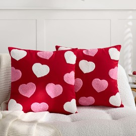 Valentines Day Pillow Covers 20 x 20 Inch Set of 2 Embroidery Heart Pattern Valentine Wedding Decorative Throw Pillow Cover Couch Bedroom Outdoor Indoor Sofa Valentines Decor Red Pink