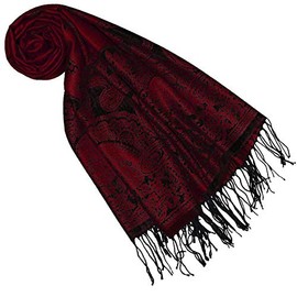 Lorenzo Cana Designer Pashmina Brand Scarf Woven Pasiely Pattern Damask - Weave 70 x 180 cm Natural Fibre Modal Scarf Scarf Jacquard, Dark red-black