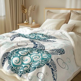 Sleepwish Sea Turtle Fleece Throw Blanket for Kids Soft Plush Aqua Blue Tortoise Sherpa Blanket for Couch Sofa Gift for Turtle Lovers, Throw (50" X 60")