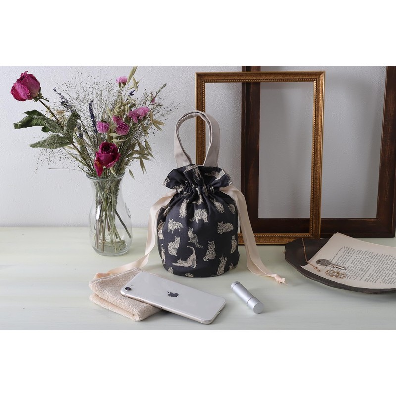 DDintex FLORET LONDON Drawstring Pouch, Miao, Gray, φ4.7 x 7.1