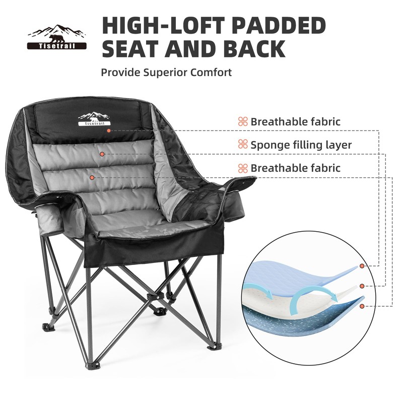 Tisetrail Oversized Padded Camping Chair Extra Large Camp Chairs for