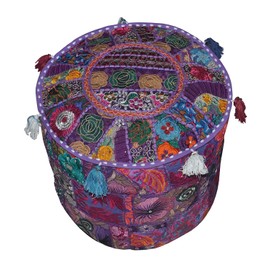 Rastogi Handicrafts Indian Comfortable Floor Cotton Cushion Ottoman Cover Embellished With PatchWork And Embroidery WorkHome Decorative Pouf