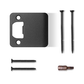 MOSECYOU Extended Lip Strike Plate 2-1/2" x 2-1/4", Heavy Duty Version, Extra Wide Lip Door Latch Striker with Reinforced Torx/Star Screws & Bit, Extender Strike Restorer Kit (Matte Black, 1 Pack)