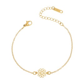 BXDA April Birth Flower Gold Bracelets for Women, Trendy Statement Adjustable Stackable Daisy Chain Bracelet Birthday Outfit Accessories Jewelry Gift.