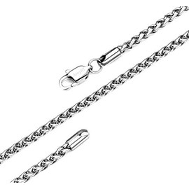 AmyRT Jewelry 3mm Stainless Steel Womens & Mens Silver Wheat Chain Necklace 16 in