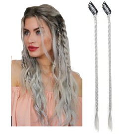 Clip-In Hair Extension Braids Dreadlocks Hair Extensions, Clip In Box Braids (Light Silver Grey - 1 Braid On A Clip)