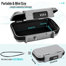 WACCET Portable Safe Box with Code, Combination Security Case Lock Box Waterproof Anti-Theft Mini Travel Safe with Removable Wire Rope Security Safe Box for Home, Office, Hotel, Cars,Travel etc