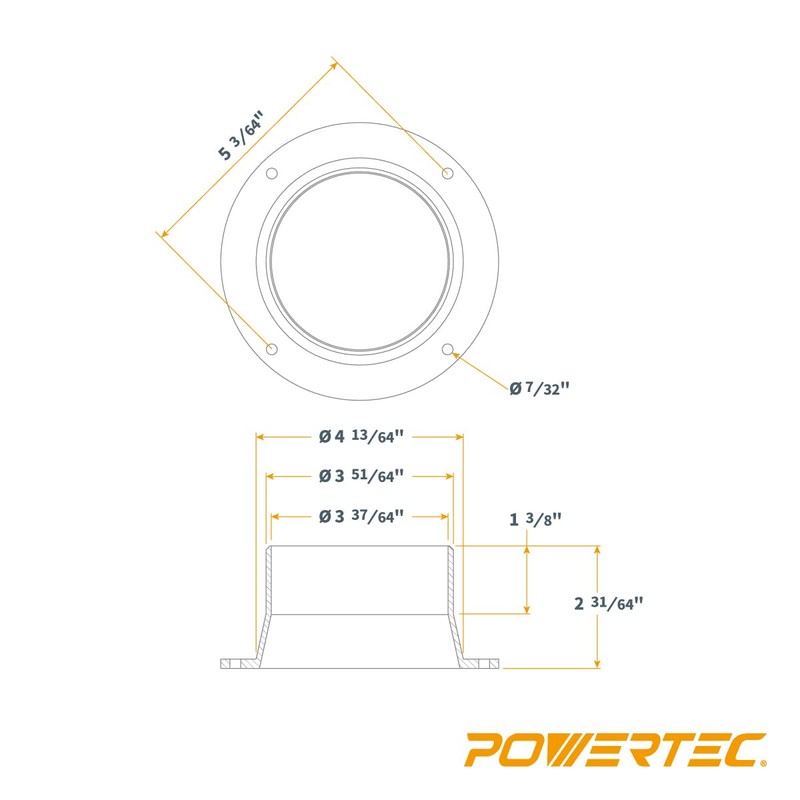 POWERTEC 70126 Inlet Flange, 4 Inch OD Dust Collection Ducting