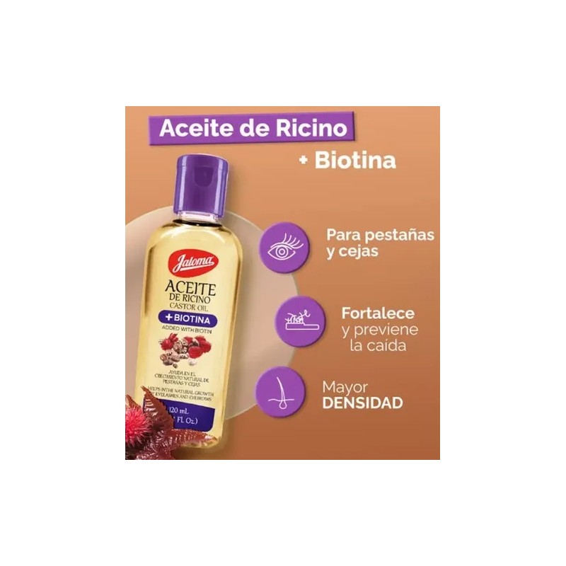 Aceite Jaloma Ricino+biotina 120 Ml Para Cejas Pestañas 2 Pz