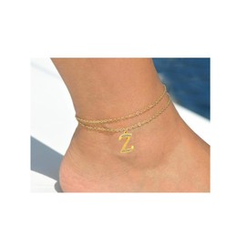 Gold Layered Initial Anklet Bracelets for Women 14K Gold Plated Anklets (Z)