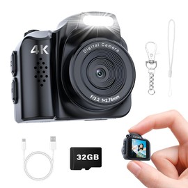 SLuB Digital Camera, Ultra Small Digital Camera, Kids Camera, 64 Million Pixels, 4K Video Recording, 1.54 Inch Screen, 1.1 oz (31 g), Lightweight, Multi-Filter, LED Flash, 32 GB Card Included, Compact
