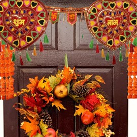 Set of 2 Shubh Labh Handmade Velvet Door Hangings Indian Work Hanging for Entrance Door Indian Traditional Festival Decoration, Diwali Decor Events 6