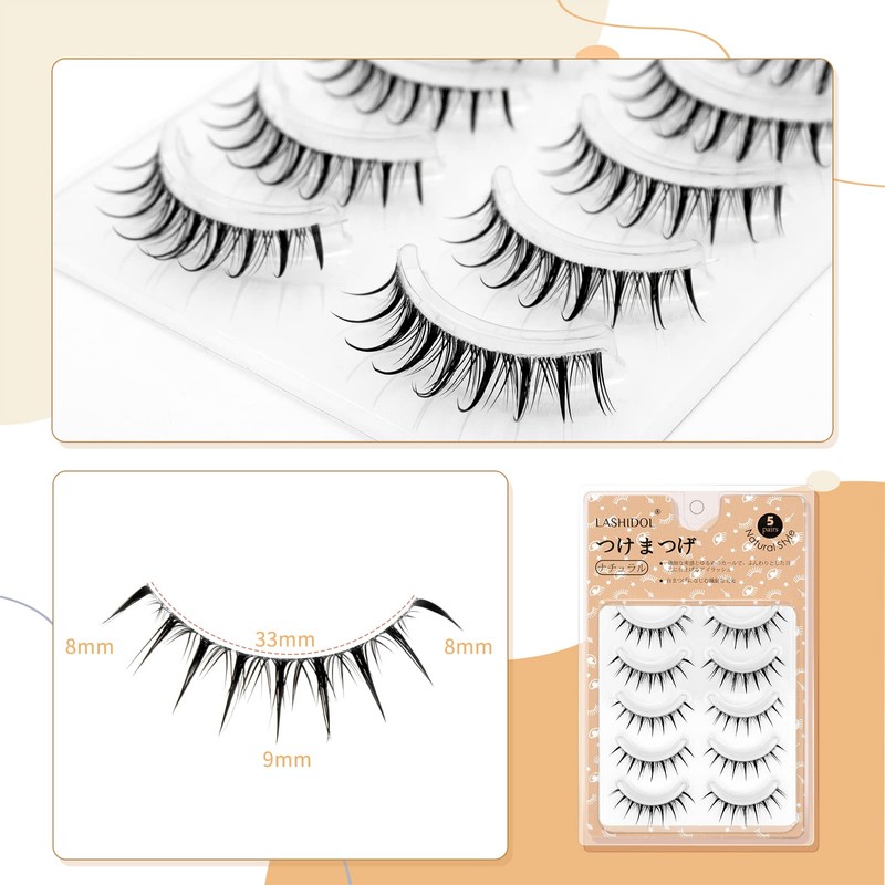 LASHIDOL False Eyelashes, Natural Eyelashes, Round of Eyes, Thin, Transparent