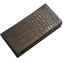 Sankyo Shokai Men's Italian Cowhide Leather No Coin Purse Long Wallet Crocodile Embossed Meridiana Leather, dark brown