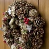 Christmas Hanging Wreath Festive Pine Cone Display Gold Frosting 30cm