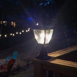 Gama Sonic Inversee Outdoor Solar Post Light, 3 Mount Options - Post Mount, Pier Base Mount, and Wall Lantern Mount Options, Warm White LED Bulb, Black Metal and Glass, 118B50033