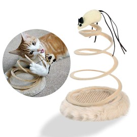 Andiker Interactive Cat Toy, Cat Plush Toy with Spiral Spring Plate and Funny Ball or Mouse Interactive Stainless Steel Spring Rotating Cat Creative Toy to Kill time and Keep Fit