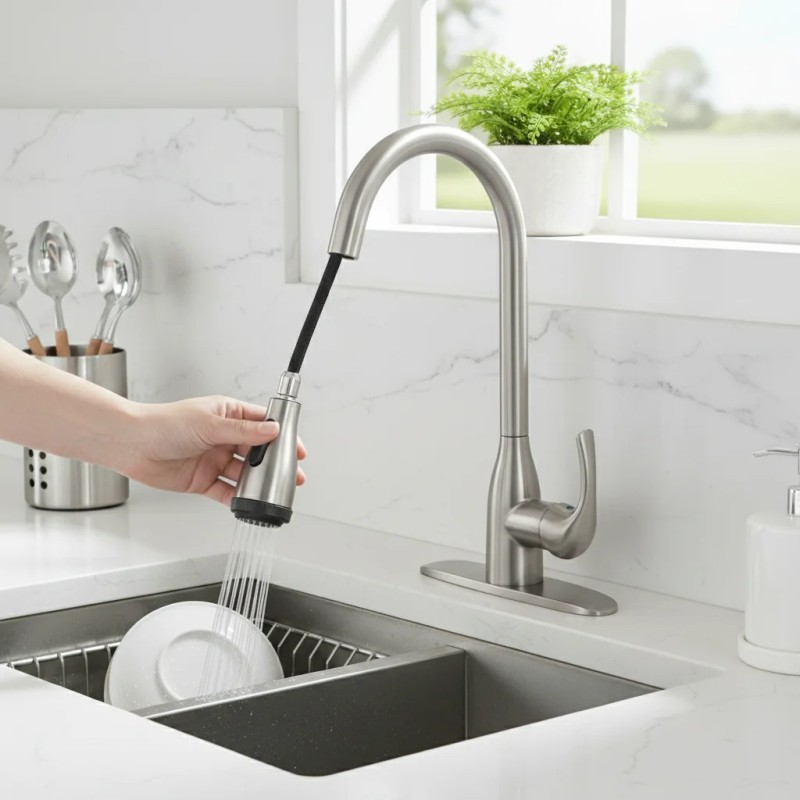 2 Handle High Arc Brushed Nickel Bathroom Sink Faucet 4