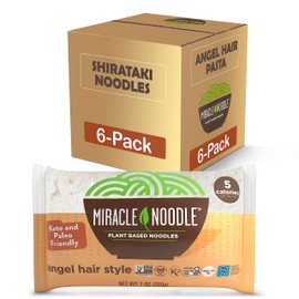 Miracle Noodle Angel Hair Pasta - Plant Based Shirataki Noodles, Keto, Vegan, Gluten-Free, Low Calories, Low Carb, Paleo, Soy Free, Non-GMO - Perfect for Your Keto Diet - 7 oz (Pack of 6)
