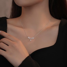 Cimenexe Bohemian Teardrop Crystal Leaf Pendant Necklace Silver Rhinestone Leaf Choker Necklace Small Crystal Leaf Collar Necklace Water Drop CZ Necklace Jewellery for Women and Girls, Zinc, No