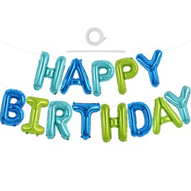 TONIFUL Blue Green Happy Birthday Balloons Banner 16 Inch Mylar Foil Letters Birthday Sign Bunting Reusable Ecofriendly Material for Girls Boys Kids & Adults Birthday Decorations and Party Supplies