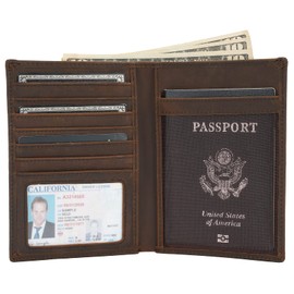 Polare Luxury RFID Blocking Leather Passport Holder Travel Wallet for Men and Women (Dark Brown Compass)