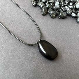 Valeno Men's Natural Oval Crystal Pendant Necklace on Black Cord, Adjustable Stainless Steel Chain, Minimalist Design